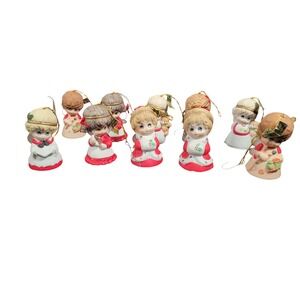Vintage Lot of 10 Lil Chimers Porcelain Doll Bell Ornaments by Jasco in Orig Box